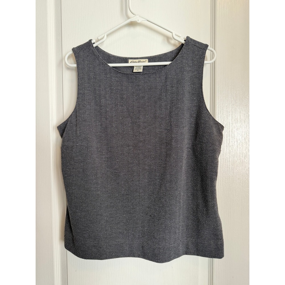 Eddie Bauer Sleeveless Top Women XL Grey Herringbone Tank Office Work Business - Picture 3 of 13
